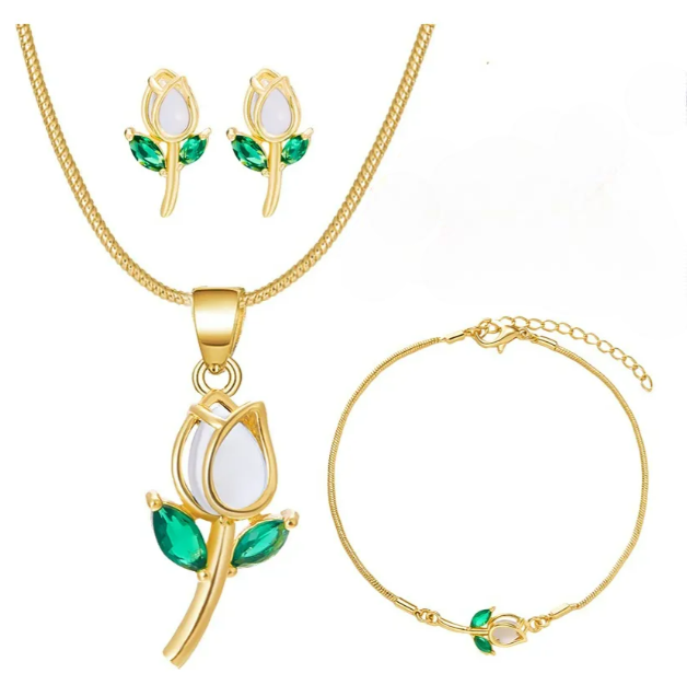 Foto 2 pulgar | Collar Xtellar Tulipán Con Cristal Dijes Pulsera Aretes Joyería Lujo