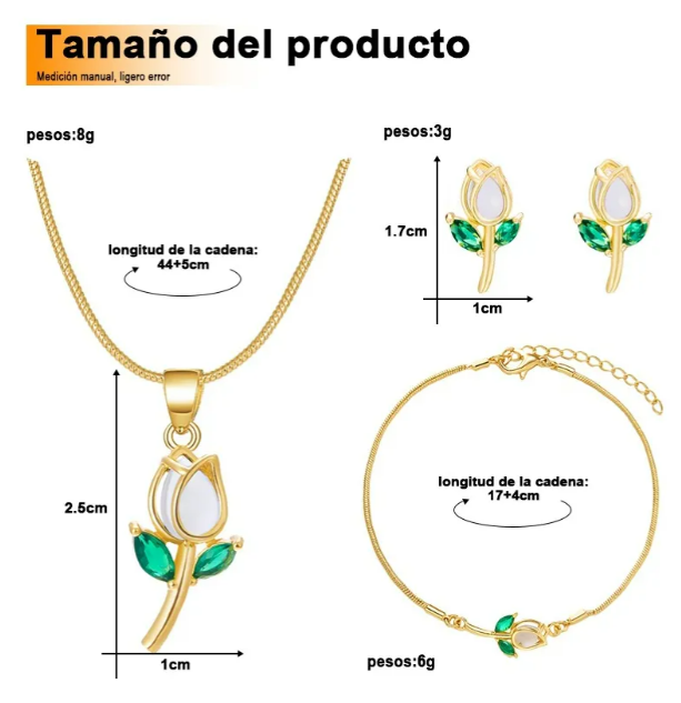 Foto 4 pulgar | Collar Xtellar Tulipán Con Cristal Dijes Pulsera Aretes Joyería Lujo