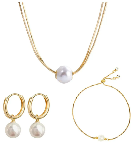 Collar Xtellar Perla Pulsera Aretes Dije Acero Inoxidable Joyería