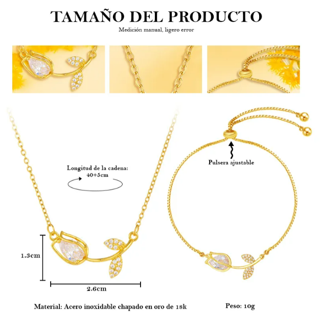 Foto 5 pulgar | Collar Xtellar Tulipán Pulsera Baño Oro 18k Conjunto De Joya De Lujo