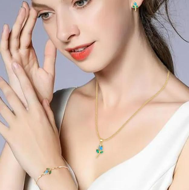Foto 3 pulgar | Collar Xtellar Tulipán Con Cristal Dijes Pulsera Aretes Joyería Lujo