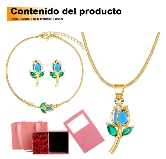 Foto 4 pulgar | Collar Xtellar Tulipán Con Cristal Dijes Pulsera Aretes Joyería Lujo
