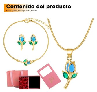 Foto 3 | Collar Xtellar Tulipán Con Cristal Dijes Pulsera Aretes Joyería Lujo