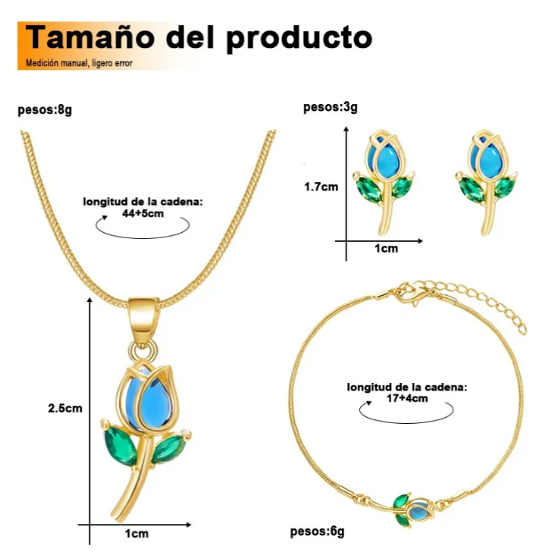 Foto 5 pulgar | Collar Xtellar Tulipán Con Cristal Dijes Pulsera Aretes Joyería Lujo