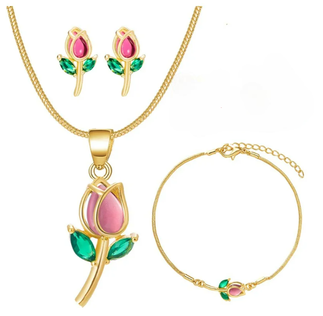 Foto 2 pulgar | Collar Xtellar Tulipán Con Cristal Dijes Pulsera Aretes Joyería Lujo