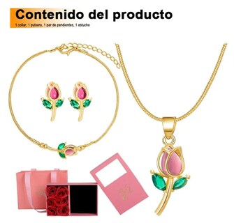 Foto 3 | Collar Xtellar Tulipán Con Cristal Dijes Pulsera Aretes Joyería Lujo