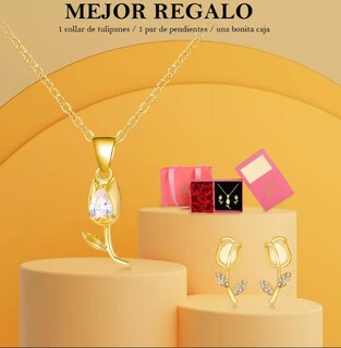 Foto 2 | Collar Xtellar Tulipán Aretes Asimétricos Baño Oro 18k Kit De Regalo