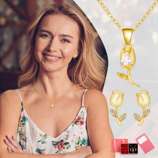 Foto 4 | Collar Xtellar Tulipán Aretes Asimétricos Baño Oro 18k Kit De Regalo