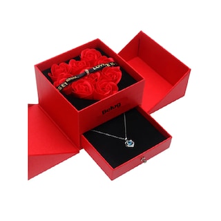 Foto 1 | Collar Dije Corazón 925 Plata Y Caja De Regalo De Rosas Belug, Caja Rojo