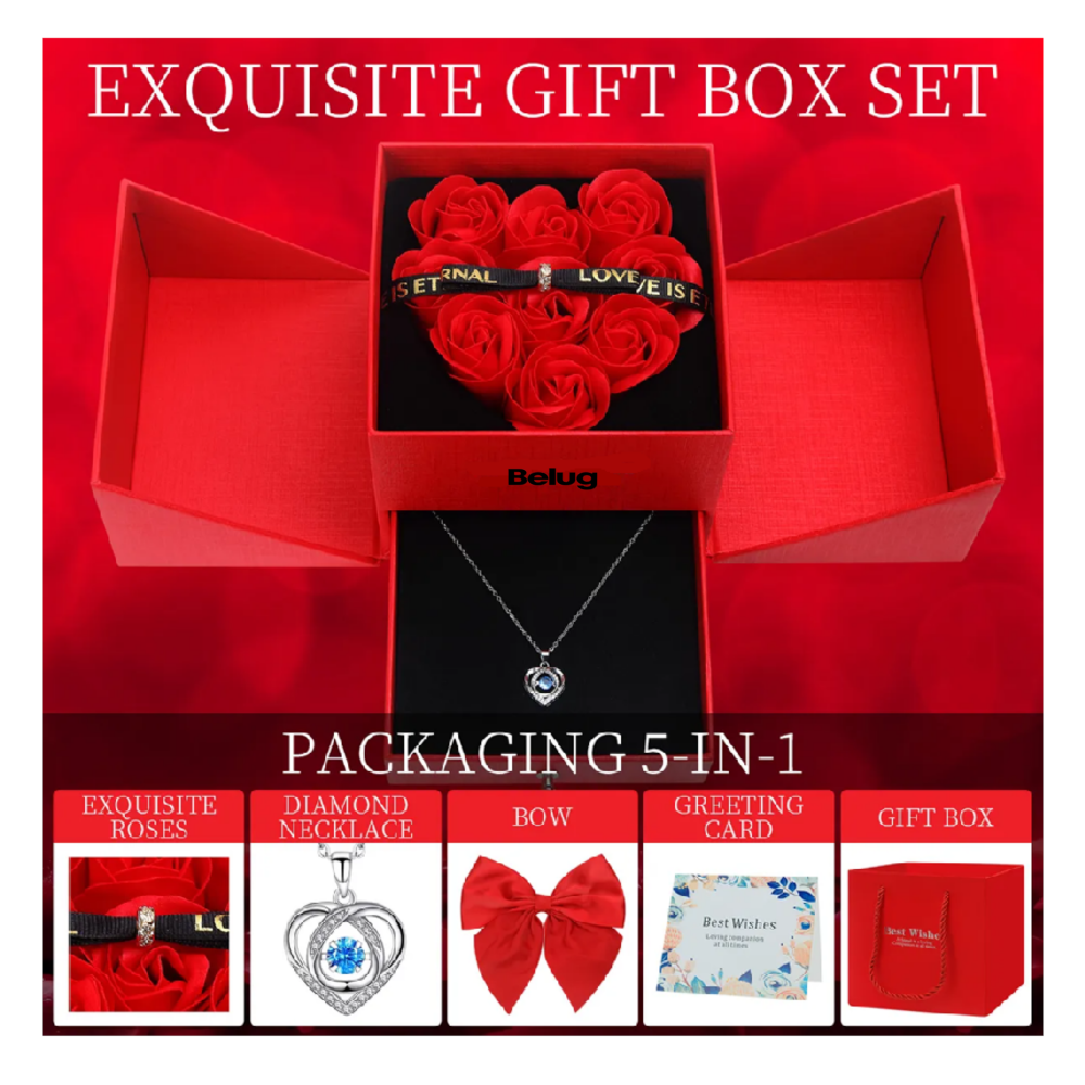 Foto 5 pulgar | Collar Dije Corazón 925 Plata Y Caja De Regalo De Rosas Belug, Caja Rojo