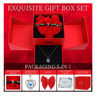 Foto 4 | Collar Dije Corazón 925 Plata Y Caja De Regalo De Rosas Belug, Caja Rojo