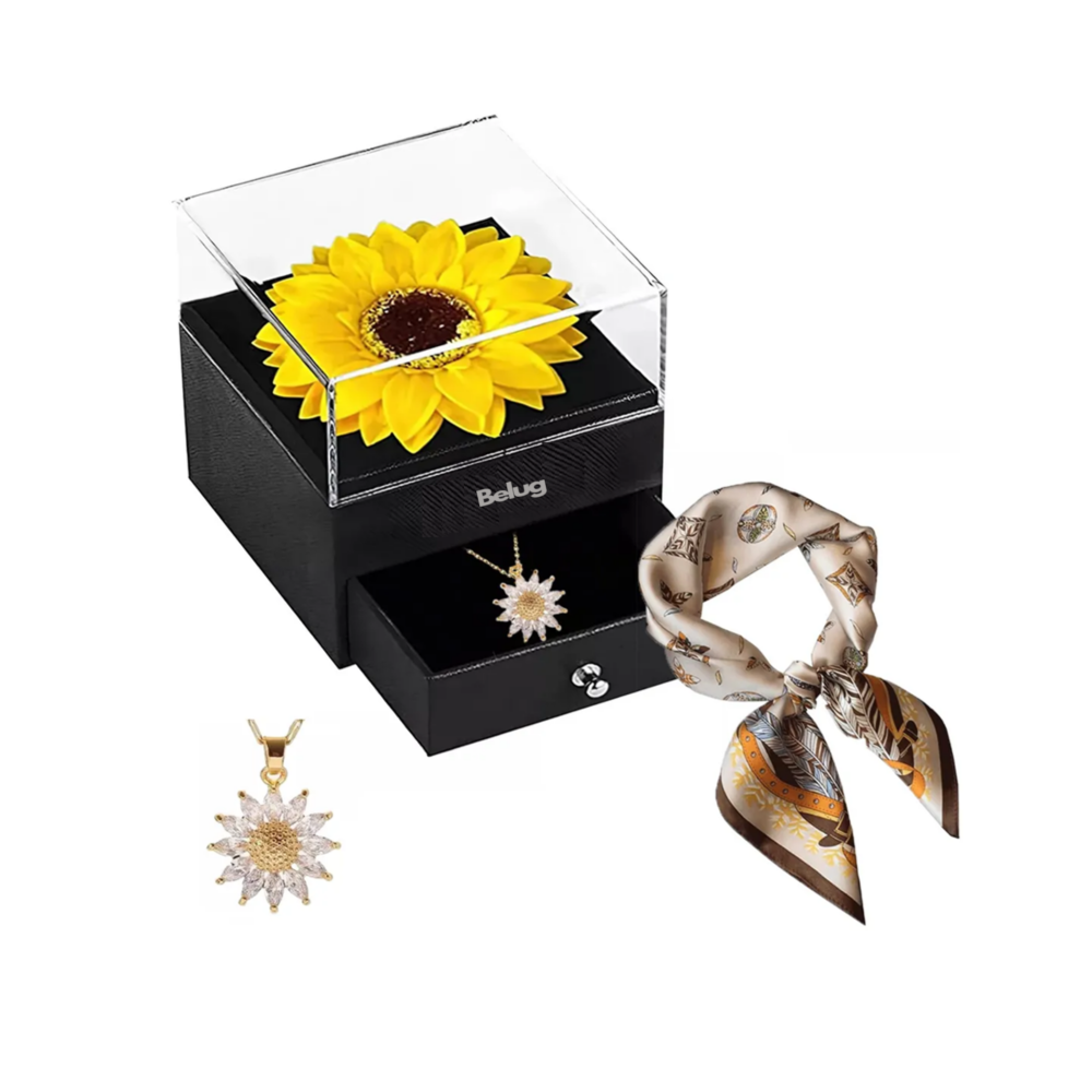 Foto 5 pulgar | Regalo Para Mujer Flores Girasol Eternas Collar Y Bufanda Belug, Multicolor