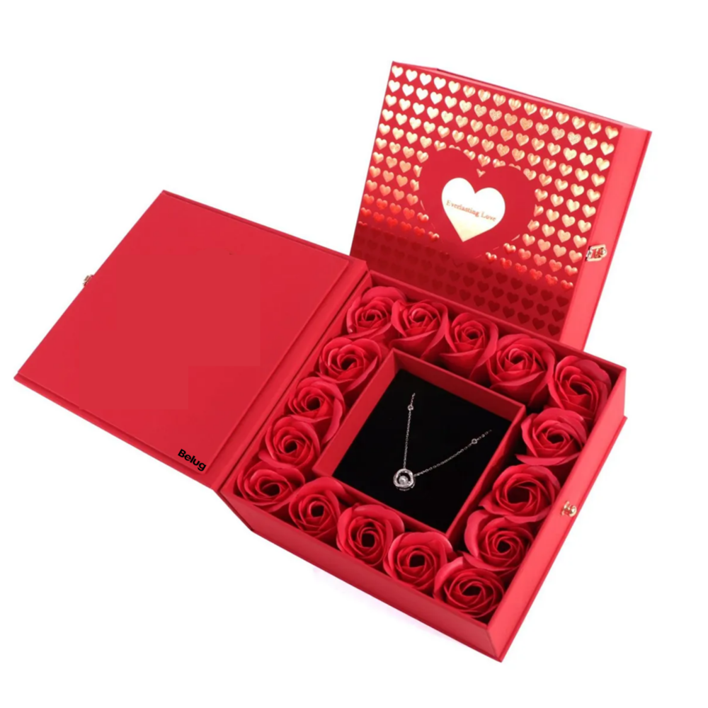 Rosas Eternas Flores Artificiales  Belug ,san Valentín Regalos+collar Rojo