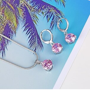 Foto 4 | Xtellar Oro Transparente Mujer Chapado En Circonita Solitario Circonita Pendientes Del Collar
