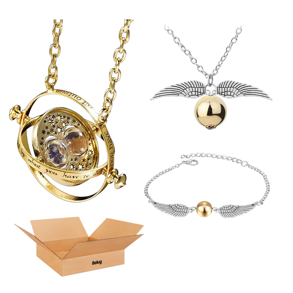 Foto 2 pulgar | Collar Giratiempo Harry Potter + Collar Y Pulsera Snitch Dorado Belug  Plata