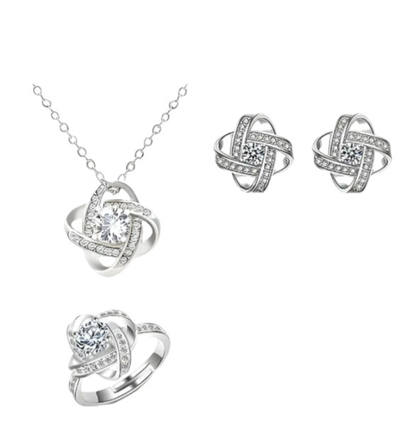 Collar + Anillo + Aretes de Plata Xtellar 3 Piezas