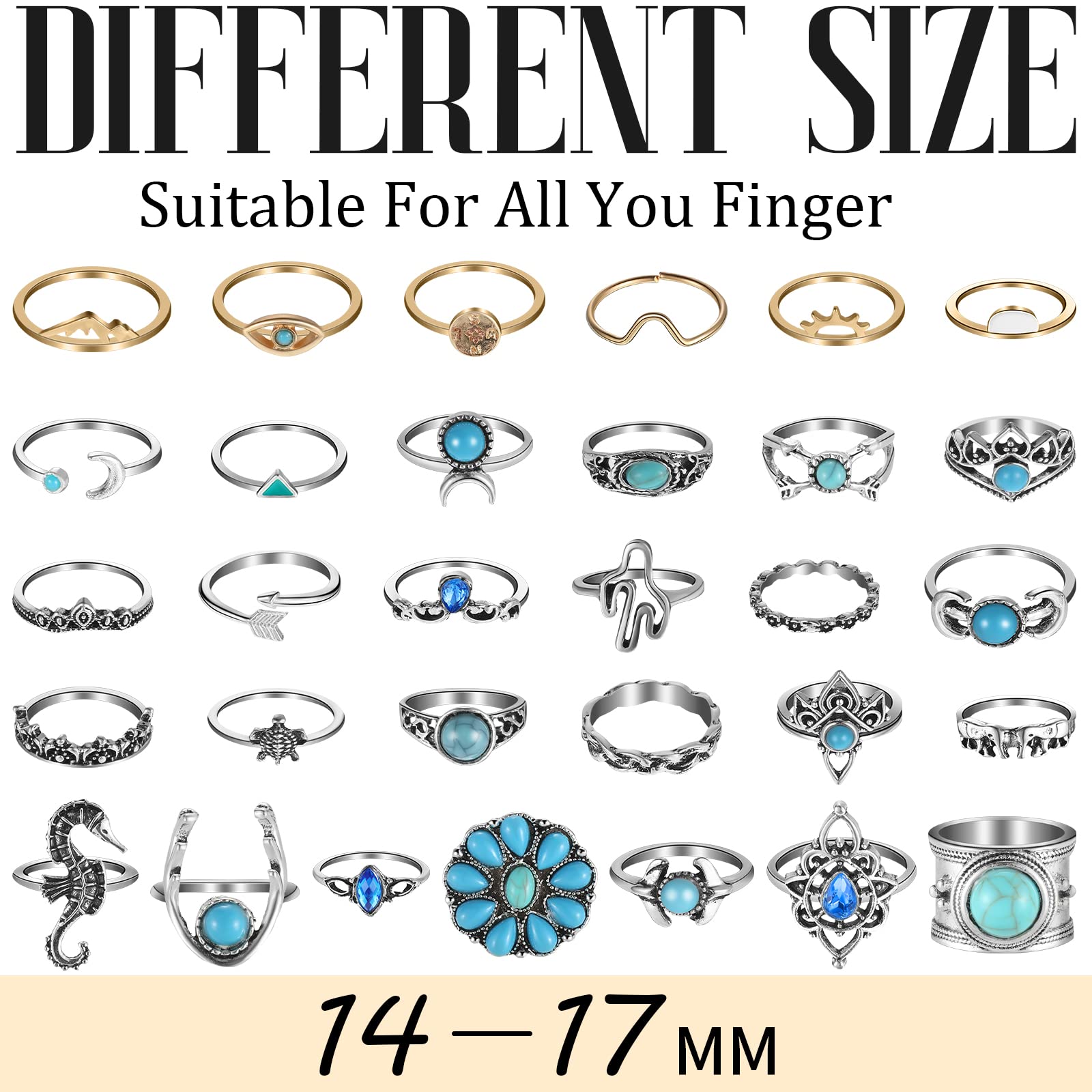 Foto 2 | Juego De Anillos Kigeli Vintage Turquesa, 78 Unidades, Chapados En Plata, Para Mujer - Venta Internacional.