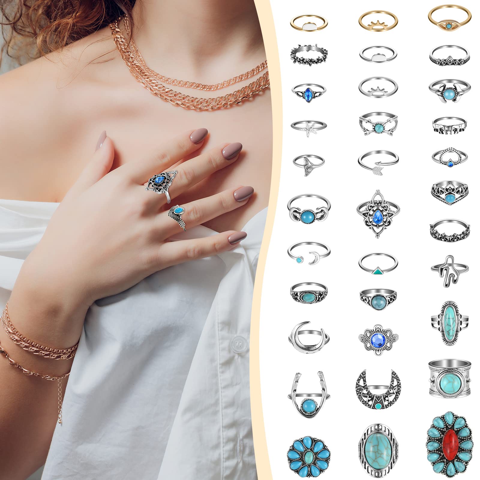 Foto 5 | Juego De Anillos Kigeli Vintage Turquesa, 78 Unidades, Chapados En Plata, Para Mujer - Venta Internacional.