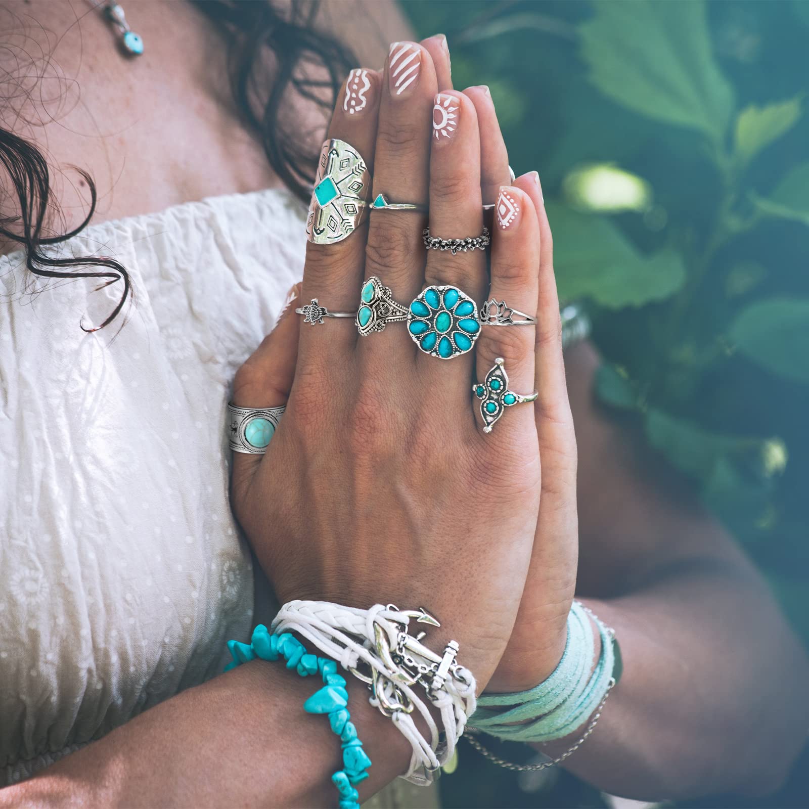 Foto 6 | Juego De Anillos Kigeli Vintage Turquesa, 78 Unidades, Chapados En Plata, Para Mujer - Venta Internacional.