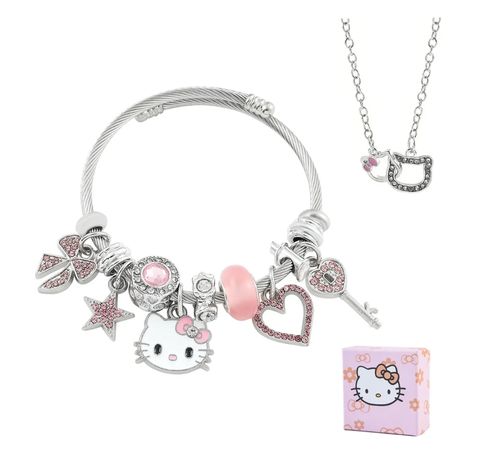 Foto 2 pulgar | 2pcs Kitty Pulsera Set Hello Kitty Ajustable Joyeria Mujer