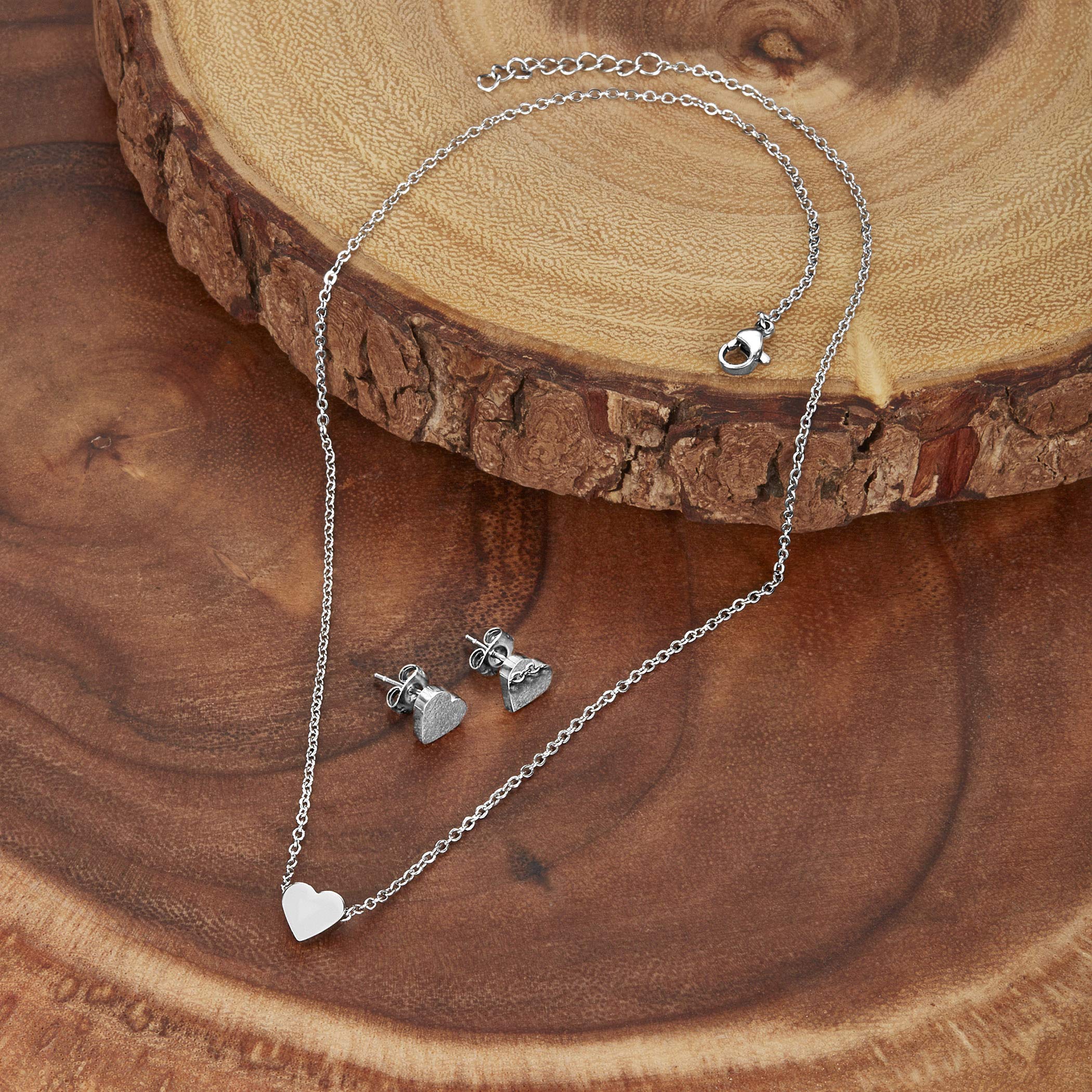 Foto 4 pulgar | Conjunto De Joyas: Collar Y Pendientes Elya En Forma De Corazón - Venta Internacional.