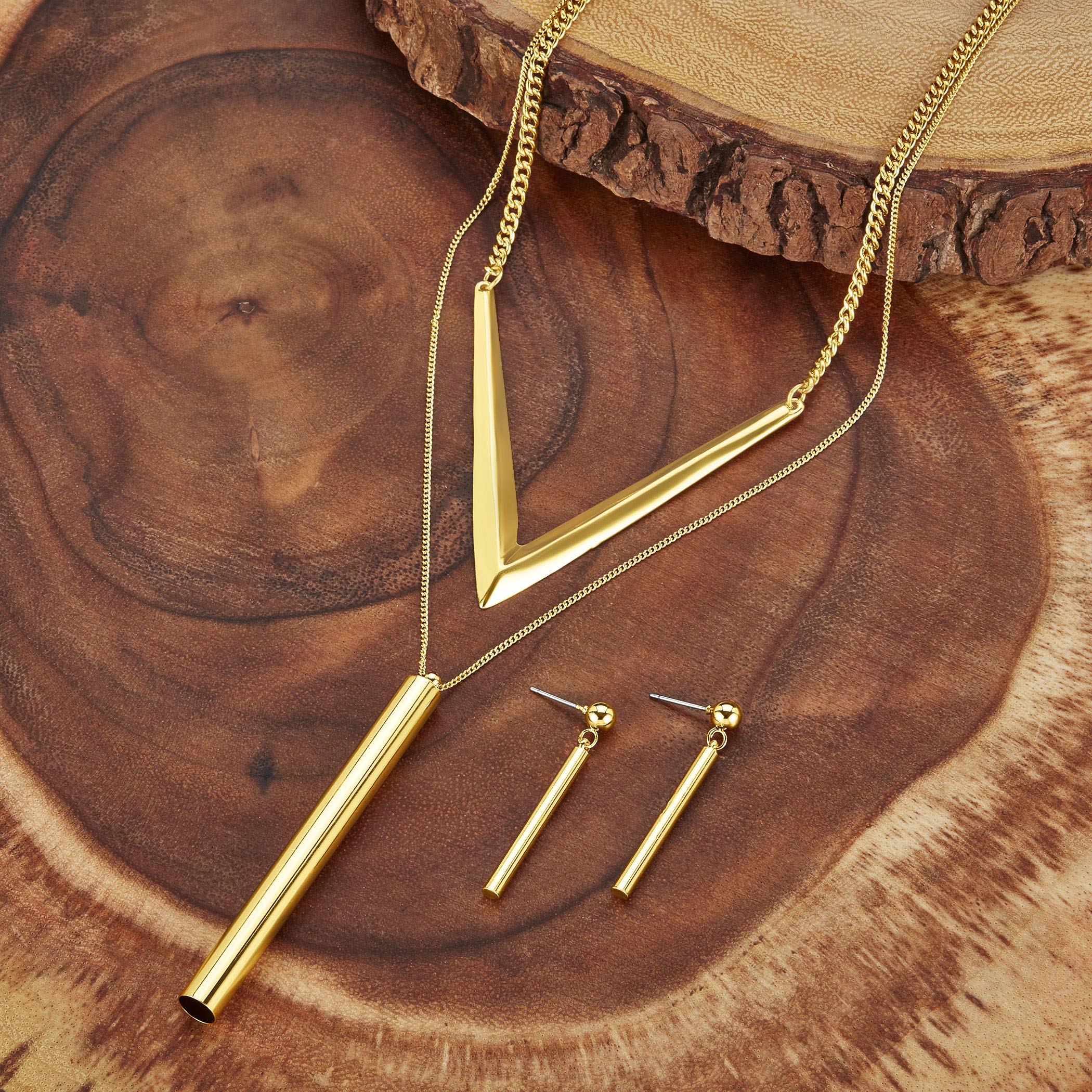 Foto 5 pulgar | Conjunto De Joyas West Coast Elya Collar Con Barra Cilíndrica En Tono Dorado - Venta Internacional.