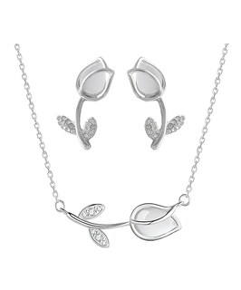 Foto 1 | Collar Y Aretes De Flor Tulipan Chapado En Plata 925 Incluye Caja De Regalo Plateado