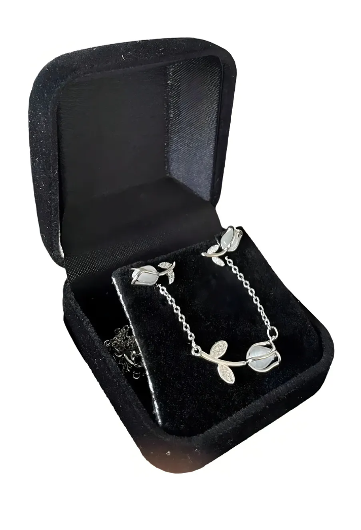 Foto 3 pulgar | Collar Y Aretes De Flor Tulipan Chapado En Plata 925 Incluye Caja De Regalo Plateado