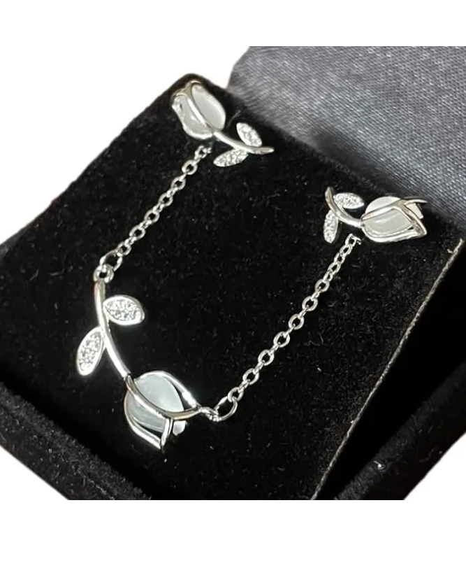Foto 4 pulgar | Collar Y Aretes De Flor Tulipan Chapado En Plata 925 Incluye Caja De Regalo Plateado