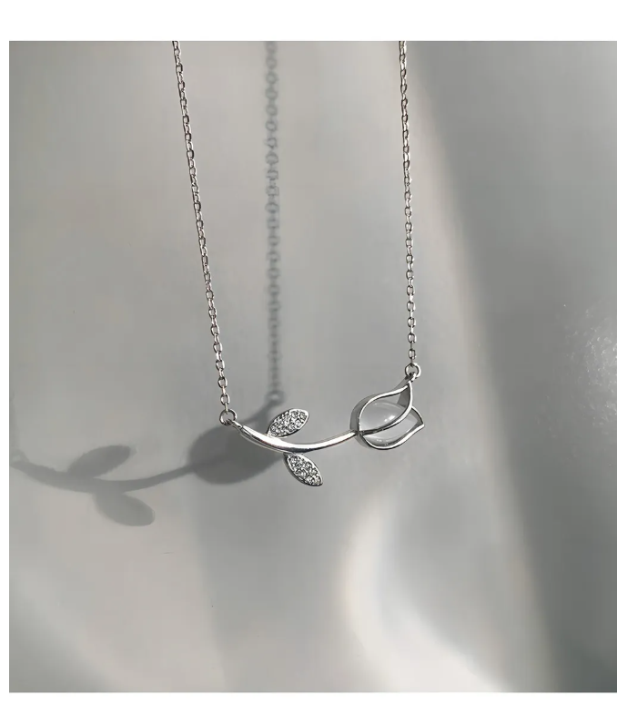 Foto 5 pulgar | Collar Y Aretes De Flor Tulipan Chapado En Plata 925 Incluye Caja De Regalo Plateado
