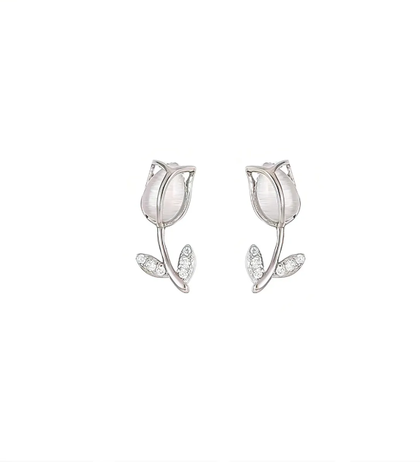 Foto 6 pulgar | Collar Y Aretes De Flor Tulipan Chapado En Plata 925 Incluye Caja De Regalo Plateado