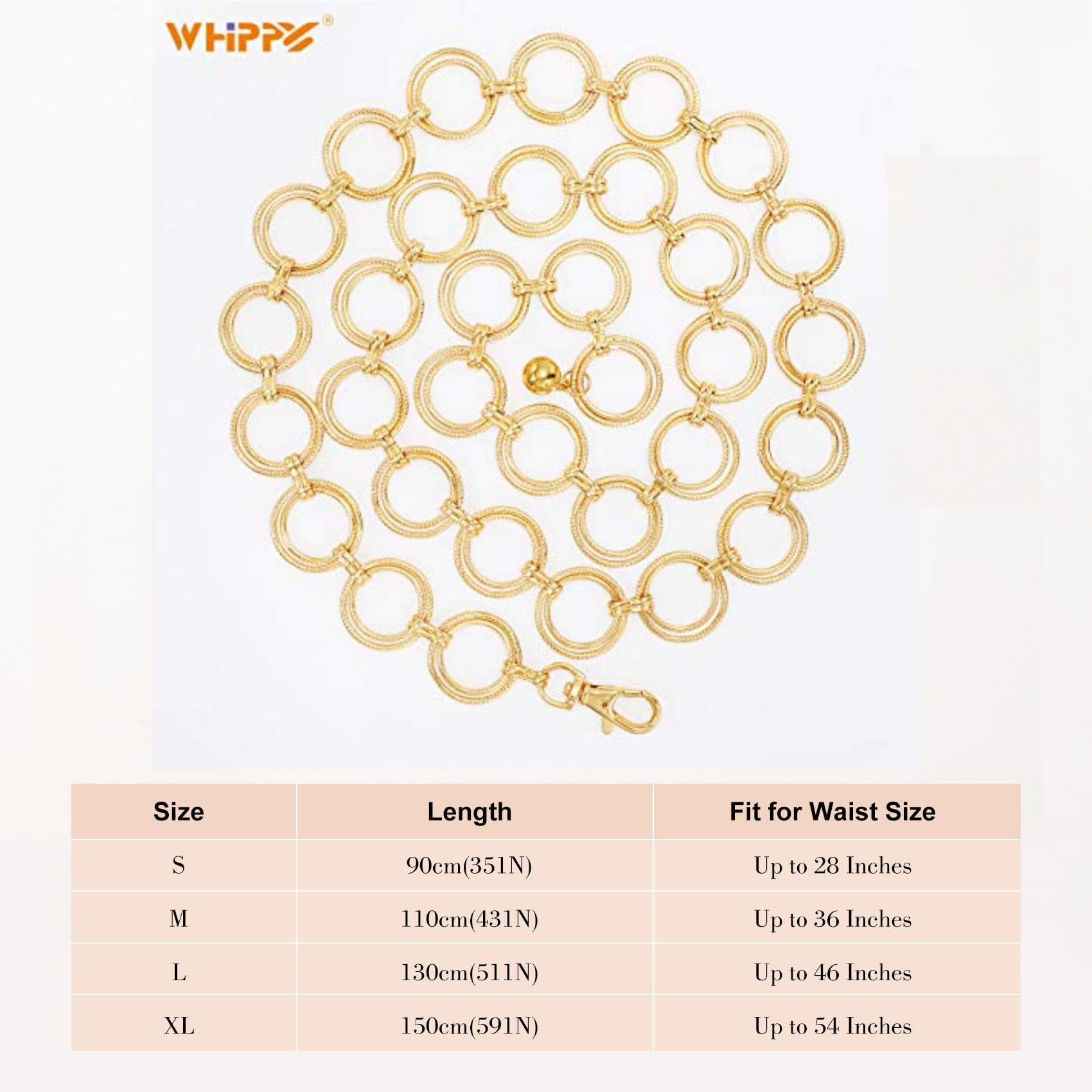Foto 4 | Cinturón Con Cadena Whippy Con Junta Tórica Metálica Para Mujer, Aleación Dorada - Venta Internacional.