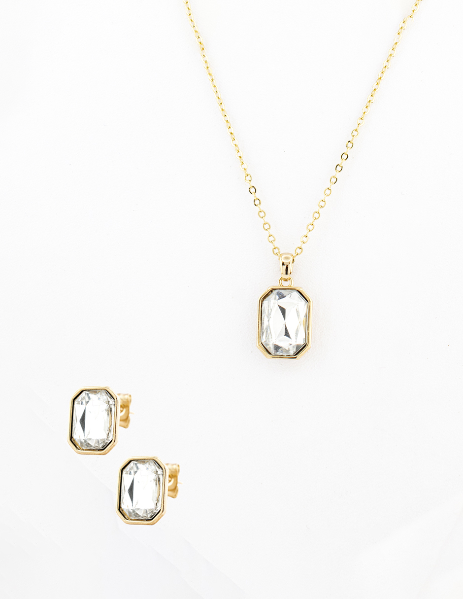 Juego De Aretes Y Collar Rectangular The Golden Store Chapa De Oro 18k
