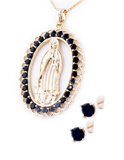 Foto 1 | Juego De Aretes Y Collar De La Virgen De Guadalupe Con Marco Negro The Golden Store Chapa De Oro De 18k