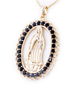 Foto 2 | Juego De Aretes Y Collar De La Virgen De Guadalupe Con Marco Negro The Golden Store Chapa De Oro De 18k