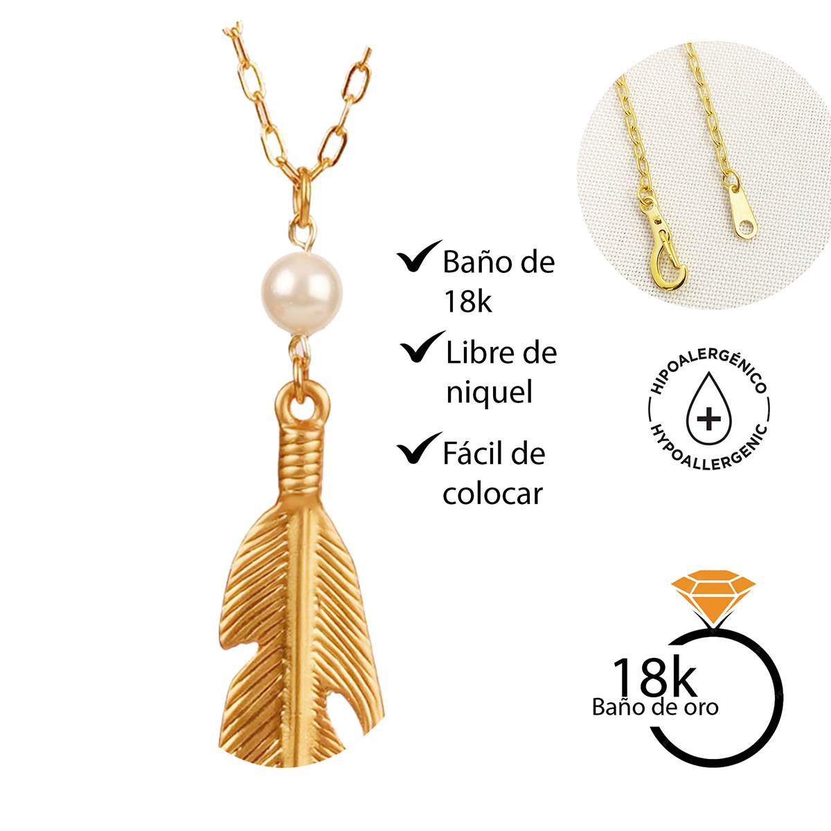 Foto 6 pulgar | Collar Dije Pluma Perla Elegante Regalo Mujer Vangania