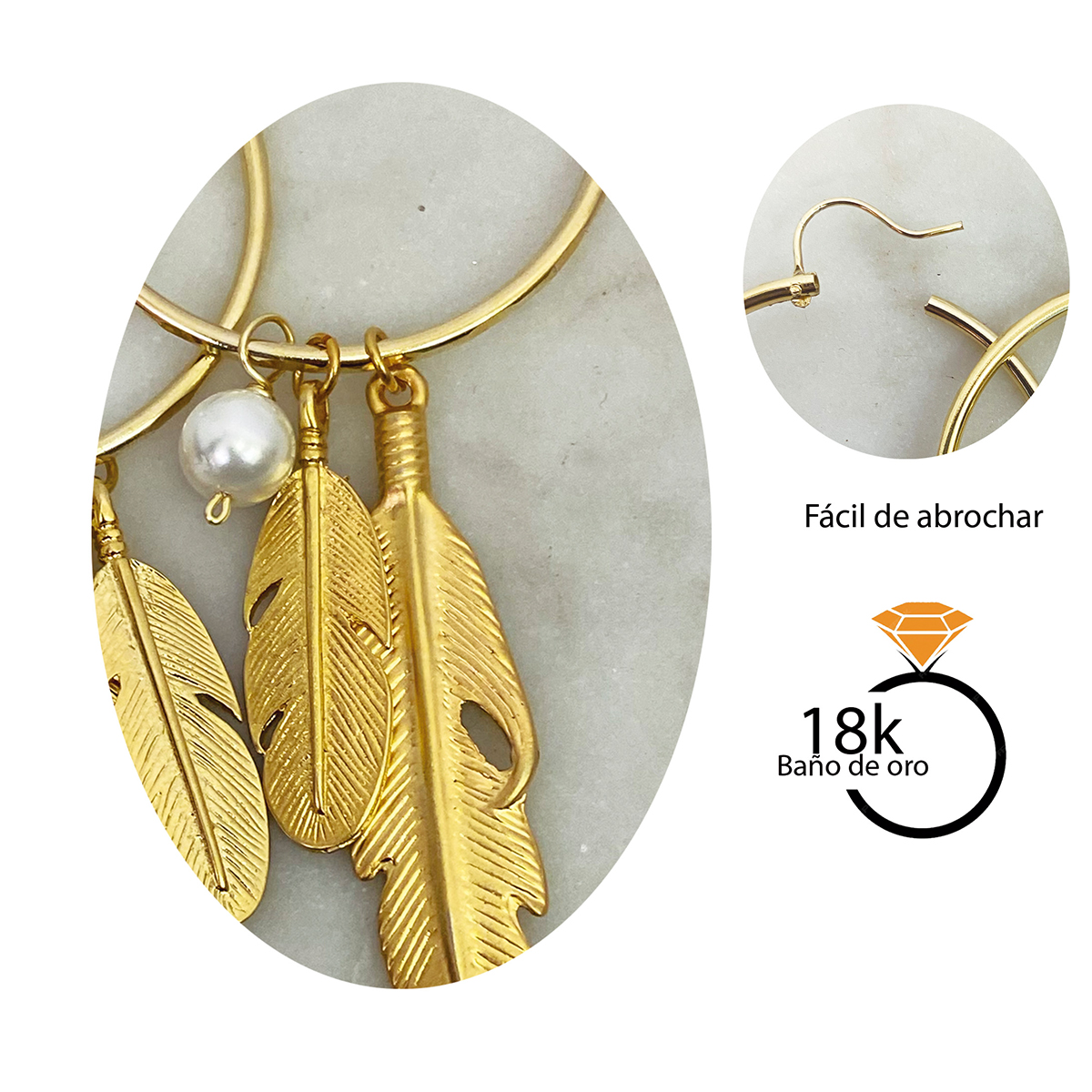Foto 7 pulgar | Arracadas Con Dije De Pluma Y Perla Elegantes Vangania