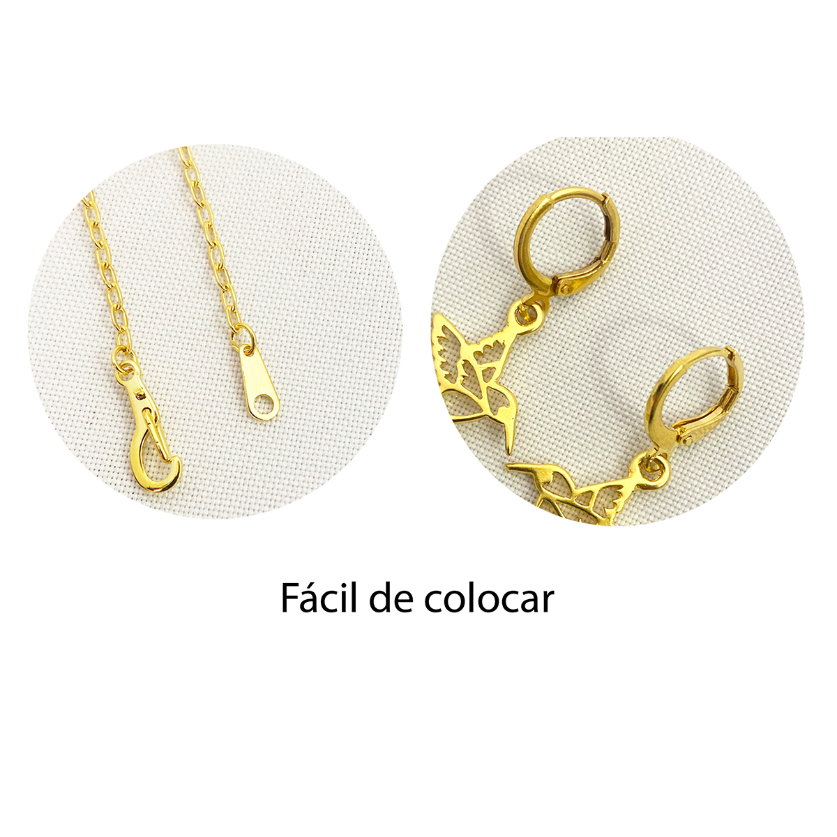 Foto 9 pulgar | Collar Y Aretes Colibrí Dorado Perla Vangania Regalo Mujer