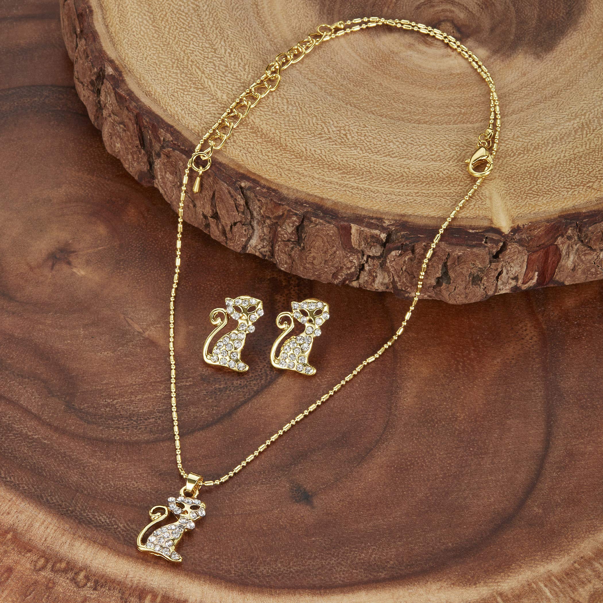 Foto 5 pulgar | Conjunto De Joyas, Collar Y Pendientes Elya Crystal Studed Cat - Venta Internacional.