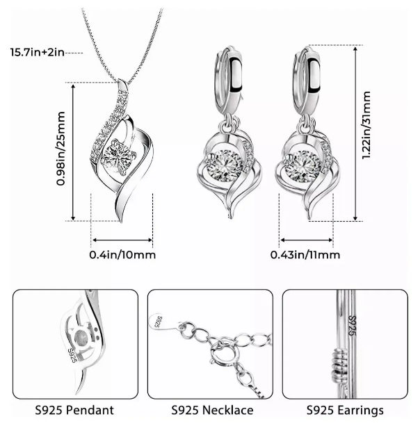 Foto 3 pulgar | Set De Joyería Xtellar En Plata 925 Elegante Collar Y Aretes Con Cristal - Perfecto Regalo Para Mujer