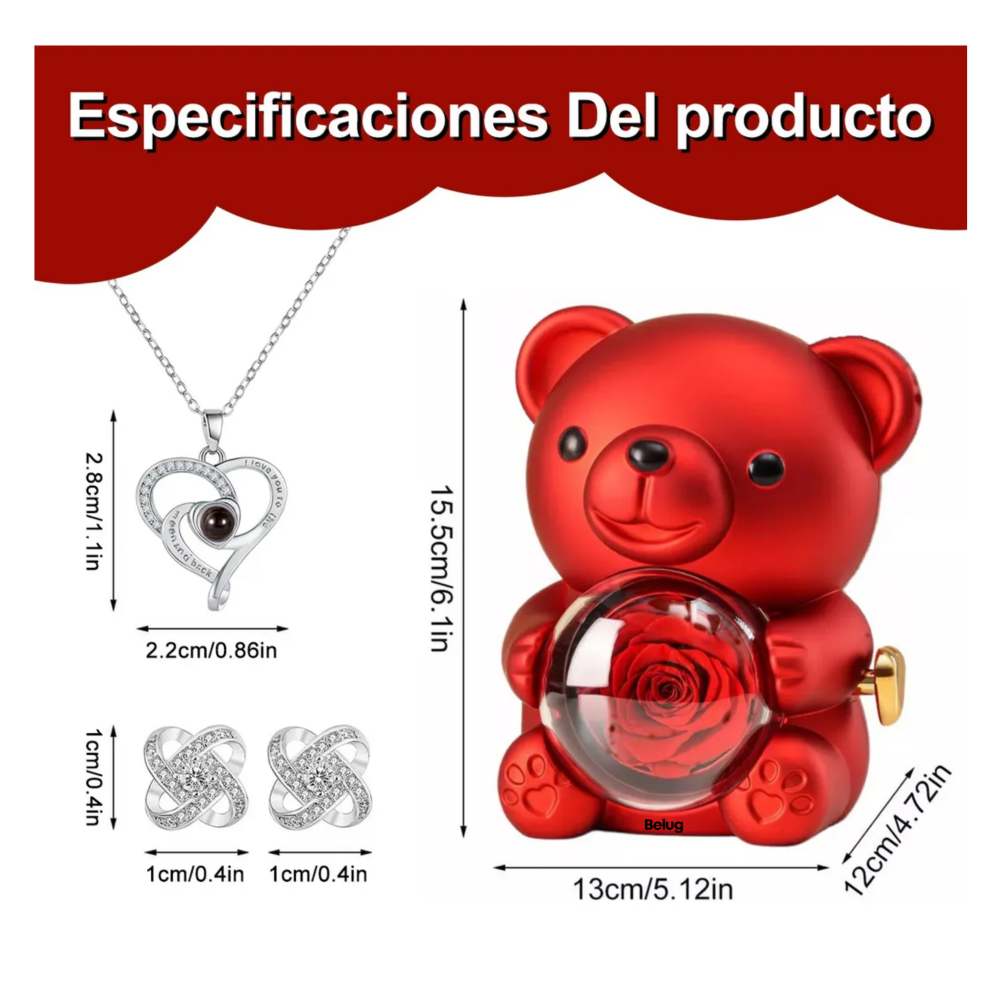 Foto 2 | Rosa De Oso Rojo  Para Mujer Con Collar Para Dama Belug