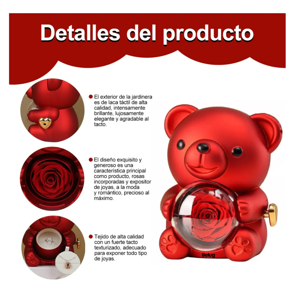 Foto 3 | Rosa De Oso Rojo  Para Mujer Con Collar Para Dama Belug