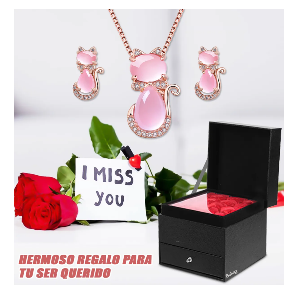 Foto 4 pulgar | Rosas Flores Eternas Artificiale +collar De Gato Rosa Belug