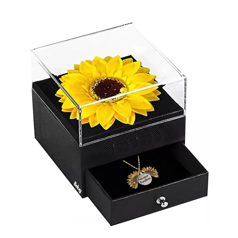 Foto 2 pulgar | Flor Eterna Exquisita Caja De Regalo Con Collar De Girasol Para Mujer Belug  Amarillo