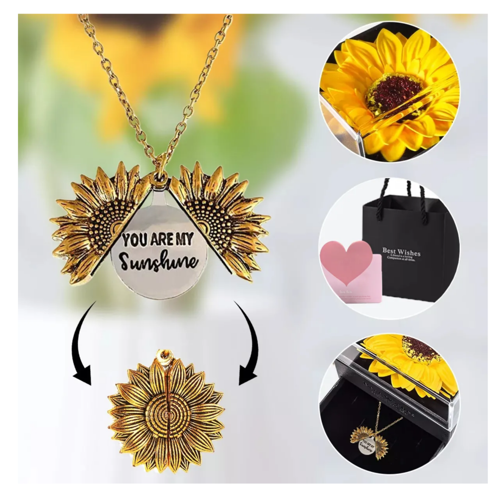 Foto 3 pulgar | Flor Eterna Exquisita Caja De Regalo Con Collar De Girasol Para Mujer Belug  Amarillo