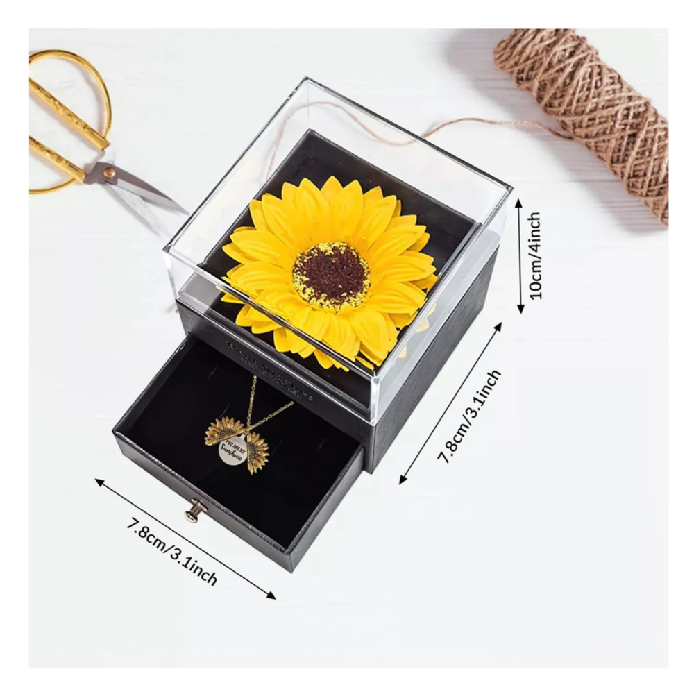 Foto 4 pulgar | Flor Eterna Exquisita Caja De Regalo Con Collar De Girasol Para Mujer Belug  Amarillo