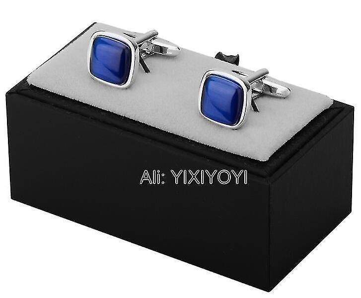 Foto 4 pulgar | Gemelos Cuadrados Yixiyoyi Con Piedra De Ópalo Negro Para Hombre - Venta Internacional.