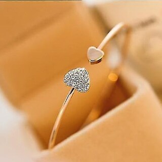 Foto 2 | Brazalete Huoguo Ajustable Con Doble Lazo En Forma De Corazón Y Cristal Plata - Venta Internacional.
