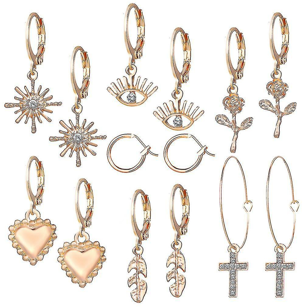 Foto 2 pulgar | Juego De Pendientes Con Forma De Corazón Y Cristal De Aleación Dorada  7 Unidades  Para Uso Diario - Venta Internacio