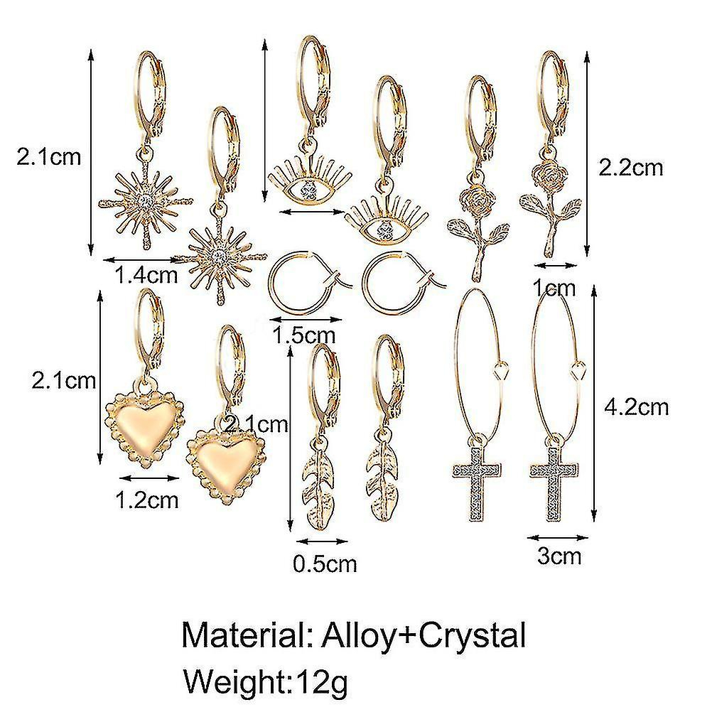 Foto 3 pulgar | Juego De Pendientes Con Forma De Corazón Y Cristal De Aleación Dorada  7 Unidades  Para Uso Diario - Venta Internacio